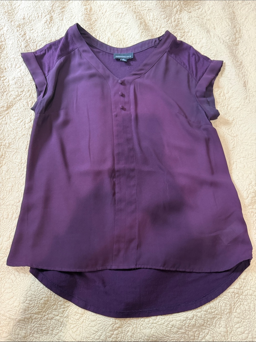 Pleione Purple V-Neck Cap-Sleeve Blouse